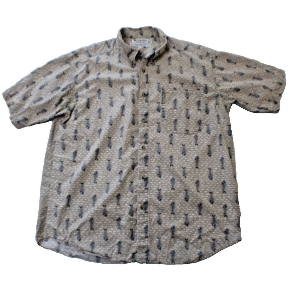 Columbia Sportswear Company Men's‎ FIsh Pattern Button Down Shirt Size L